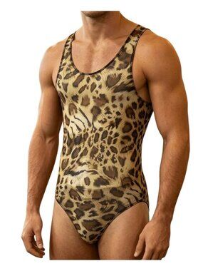 Mens Sheer Leopard Print Bodysuit*Sexy*Gay*Cosplay*Sissy*Femboy*One-Size*NIP